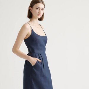 Quince XS Linen Scoop Neck Midi Dress — Navy